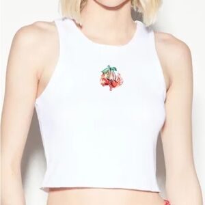 Cherry Embroidered High Neck Crop Tank